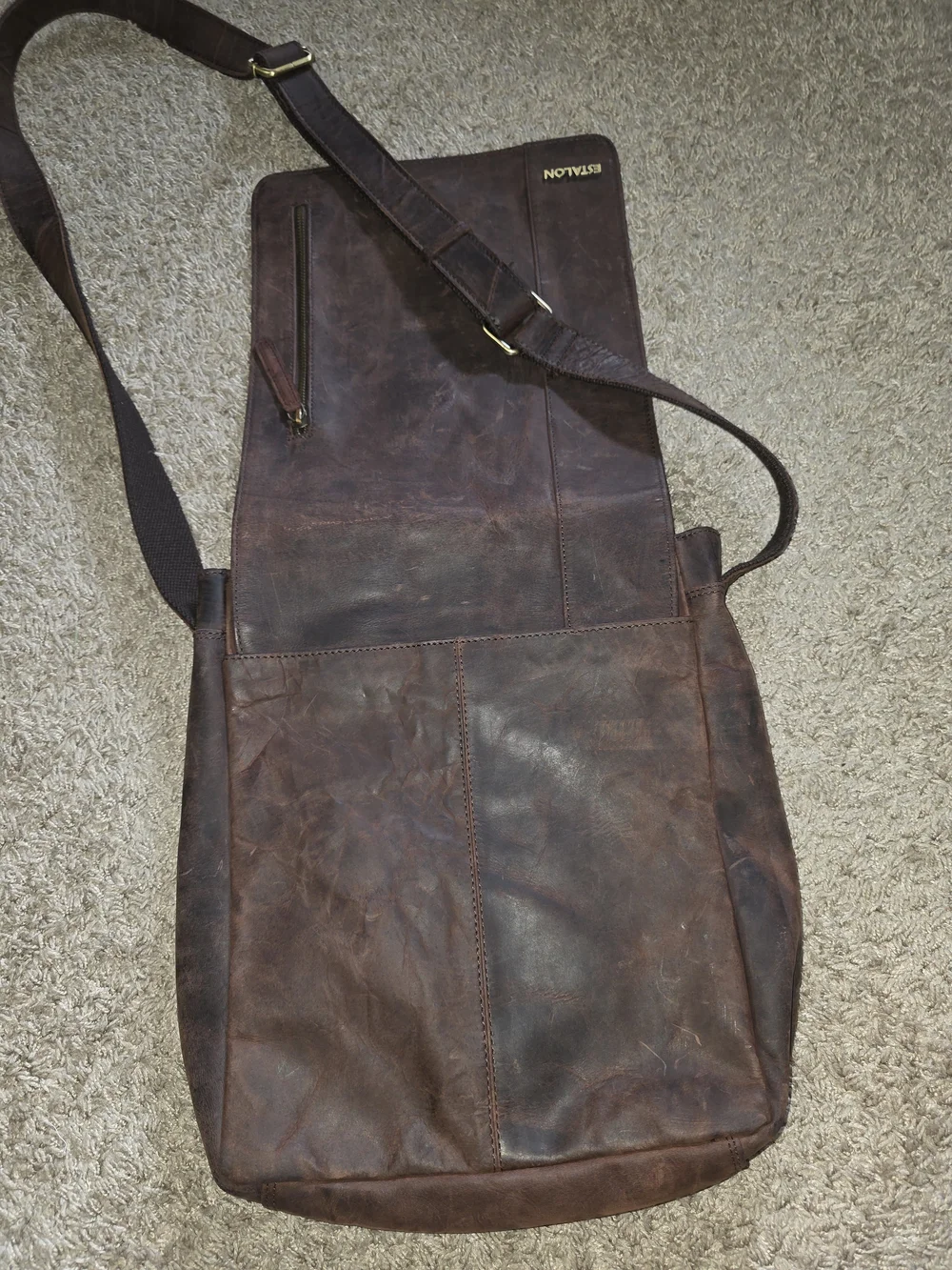 ESTALON Dark Brown Leather Messenger Bag for Men